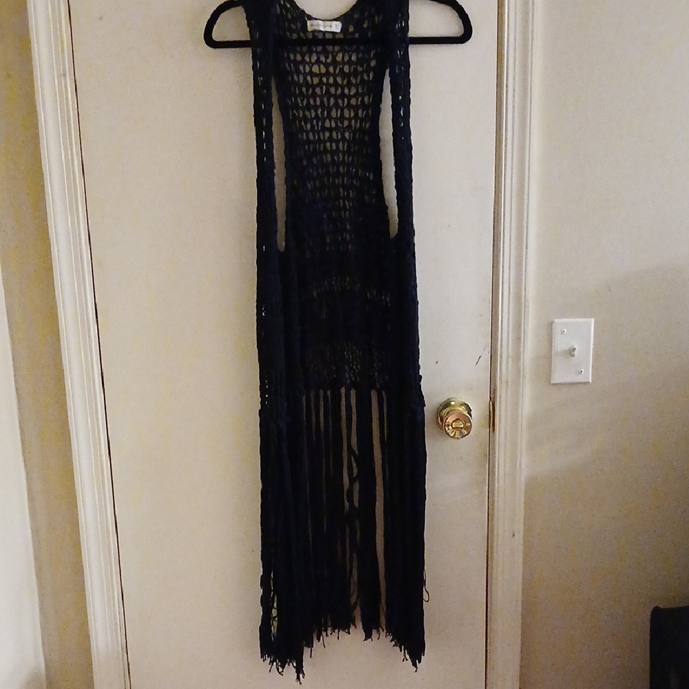 Abercrombie & Fitch Black Crochet Fringe Vest